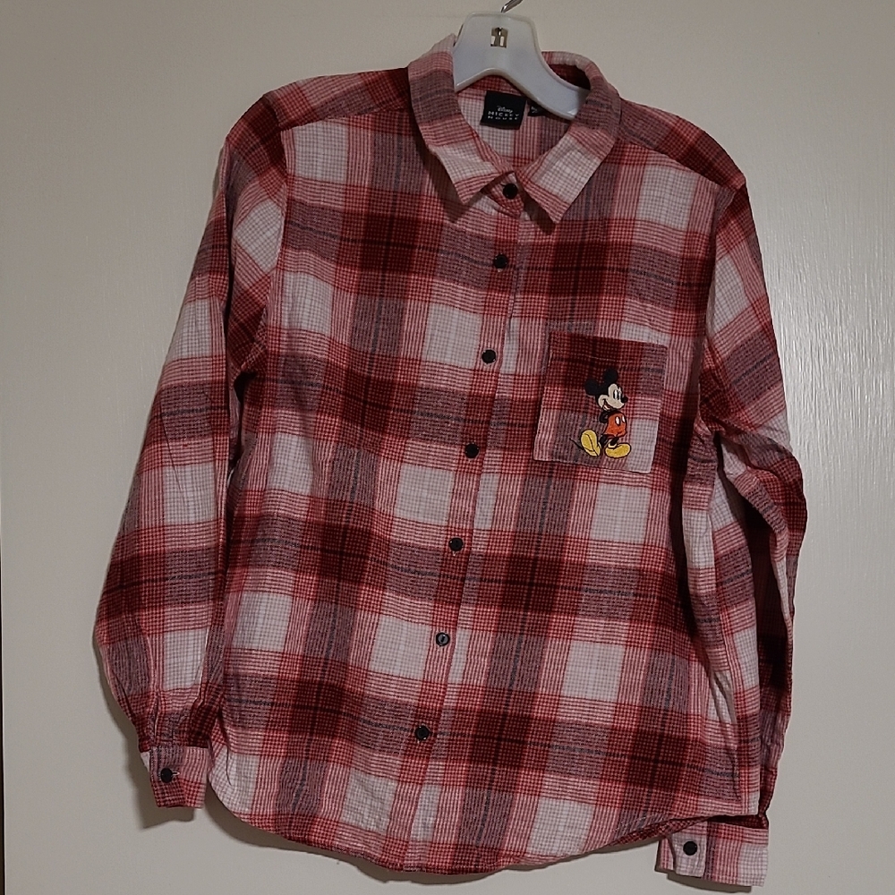 Disney Red and White Plaid Women's Shirt, Medium